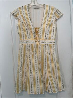 The East Order Yellow Striped Floral Lace-Up Mini Dress